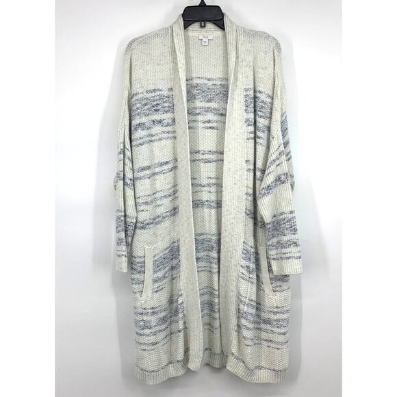 Pure J.Jill Cardigan Open Front Stripe Longline Pocket Cotton Blend - Picture 1 of 10